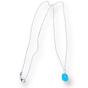 Sterling‎ Silver Blue Turquoise Pendant Stone Necklace 925